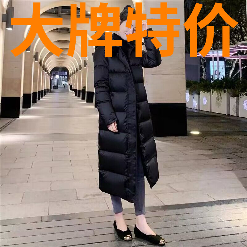 鸭鸭黑色长款过膝加厚羽绒羽绒服女2022冬季新款羽绒棉连帽修身时
