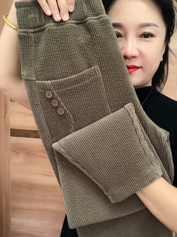 2024秋冬加厚高腰显瘦休闲时尚百搭宽松小脚洋气松紧腰弹力外穿裤