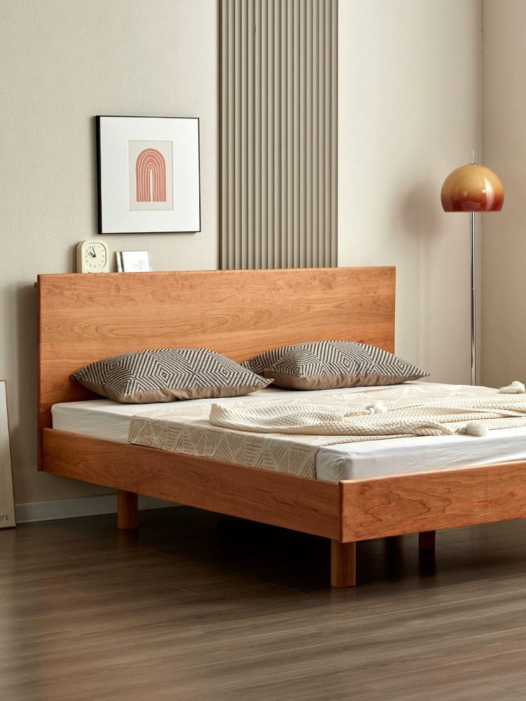 悬浮床实木床1.8米日式简约樱桃木北欧小户型主卧浮岛原木双人床