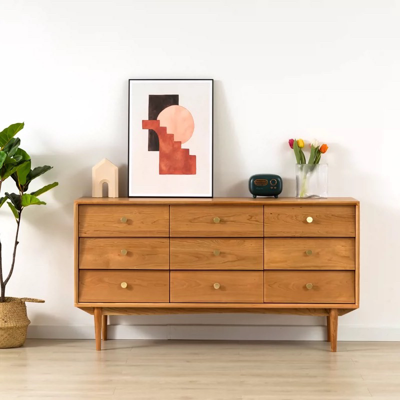 木邻家居/山丘九斗柜 北欧实木斗柜卧室收纳柜客厅樱桃木储物边柜