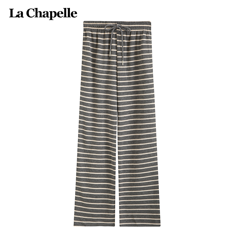 拉夏贝尔LaChapelle条纹宽松休闲裤女秋季松紧腰韩版垂感直筒长裤