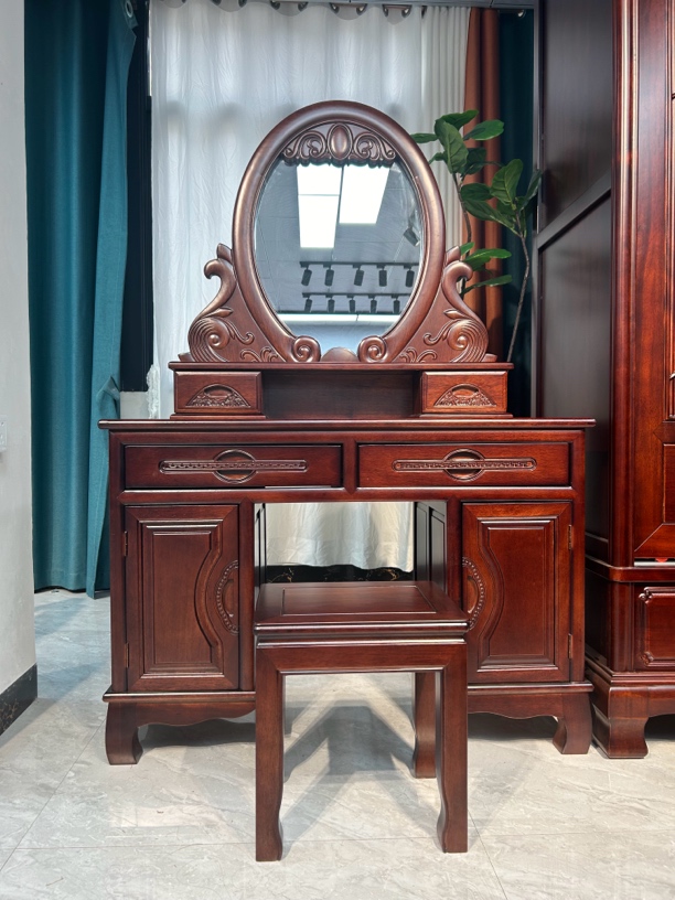 新中式纯全实木梳妆台红檀木化妆台雕花怀旧复古高端古典
