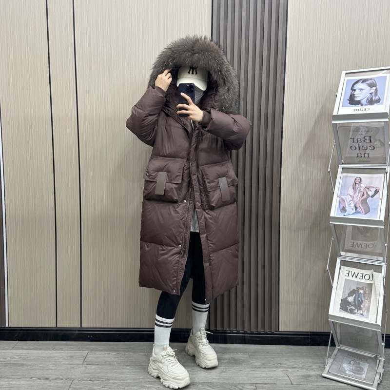 【大被子】大毛领中长款羽绒服女2024新款韩版时尚宽松连帽冬季外套