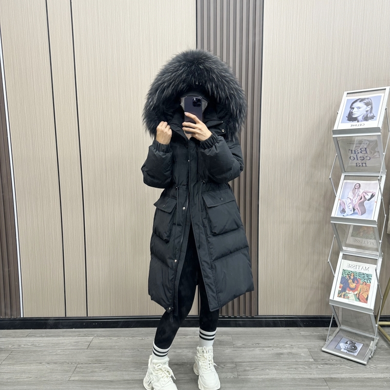【薇格娅】90白鸭绒羽绒服女2025冬新款大毛领中长款加厚连帽外套