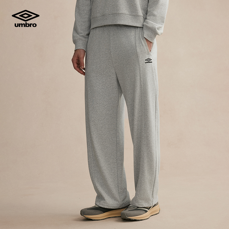 umbro茵宝男款灰色卫裤运动长裤秋冬抽绳宽松直筒裤U2124452312