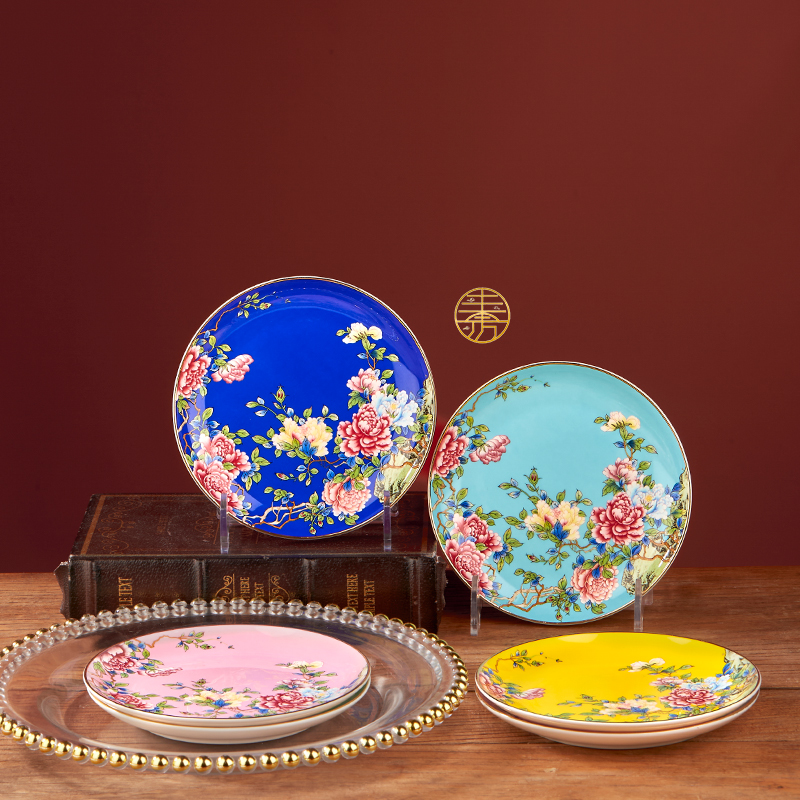 景德镇珐琅彩牡丹花6寸骨碟新中式风