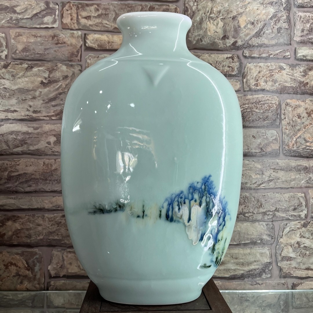 昆仑牌鲁青瓷双窑变作品精美青釉纯手工工艺品