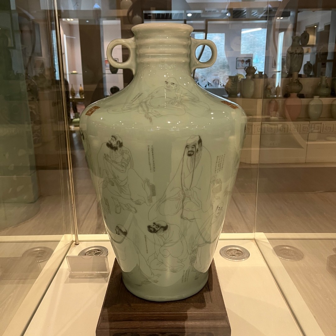 昆仑牌鲁青瓷刻瓷《十八罗汉图》手工大号雕刻500mm*290mm