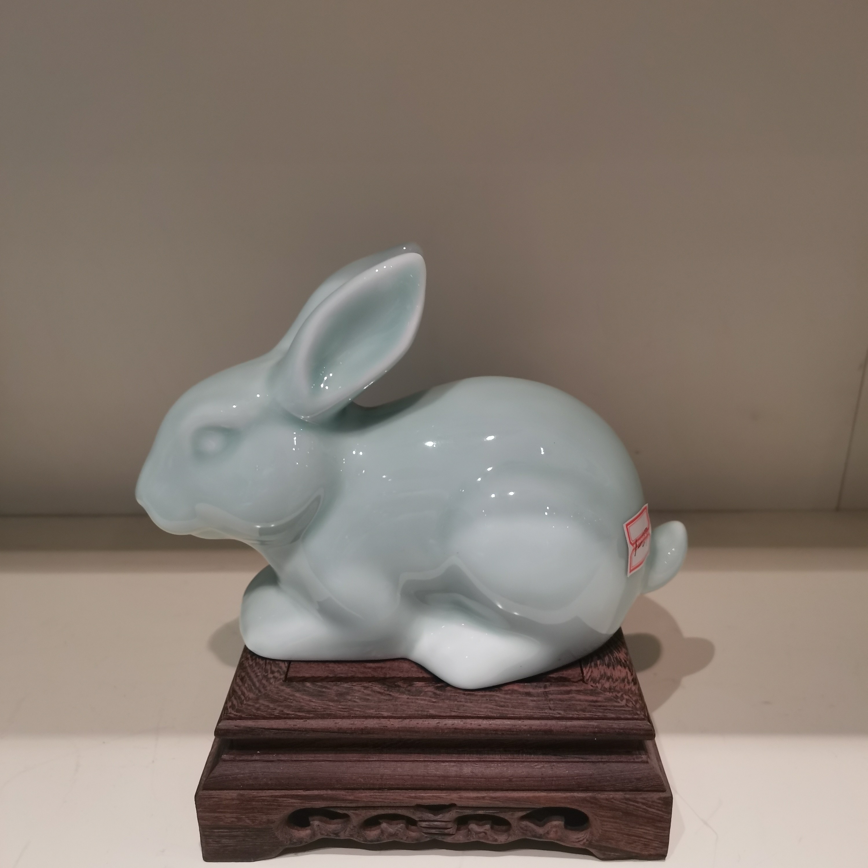 昆仑牌鲁青瓷生肖兔手工可爱十二生肖天青色
