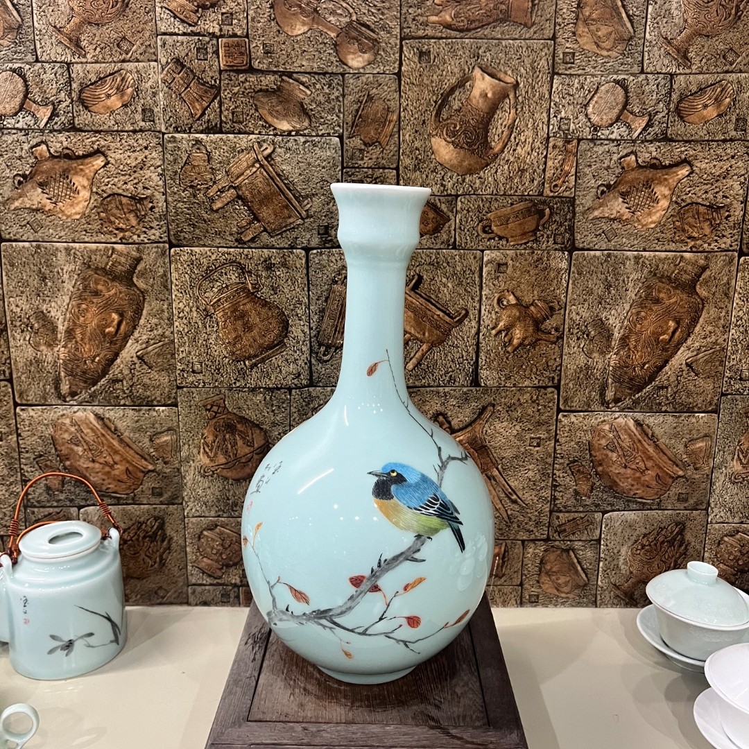 昆仑牌鲁青瓷刻瓷《喜上眉梢》手工古风精美家用