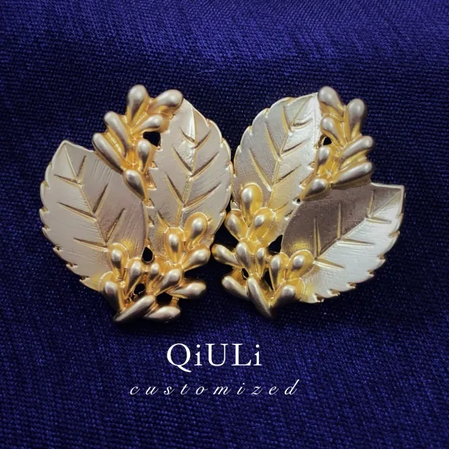 合金耳饰 QIU LI · 法式金秋枫叶中古风项链耳钉胸针1h3703