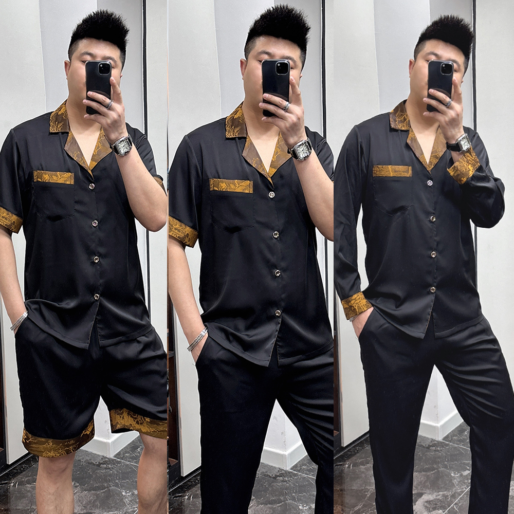 男士长袖百搭夏季套装黑色薄款休闲轻奢高级感宽松可外穿家居服潮