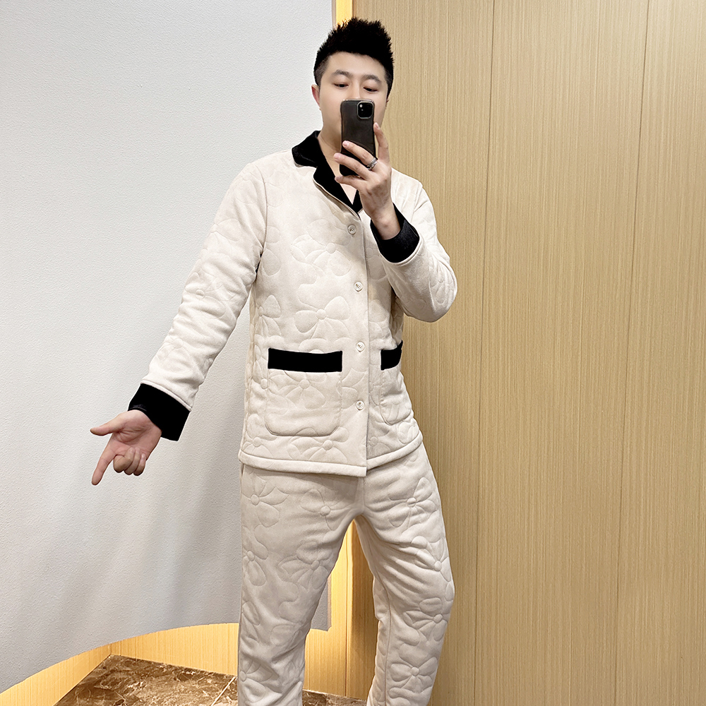 男士大码加棉加绒睡衣套装2025冬季奢华高品质鹿皮绒可外穿家居服