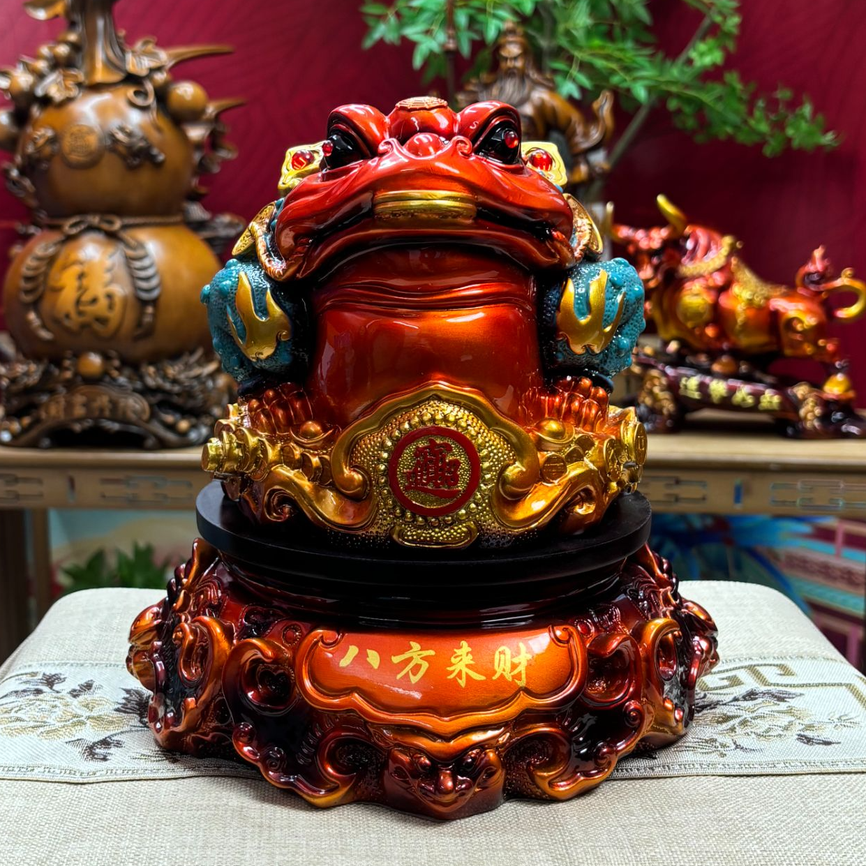 旋转三足鎏金铜彩工艺金蟾摆件客厅电视柜桌面装饰品开业乔迁送礼