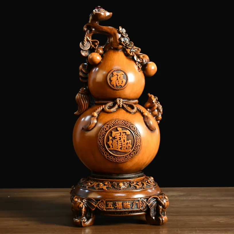 旋转福禄葫芦中式摆件客厅电视柜桌面装饰摆设乔迁送礼品15x36cm