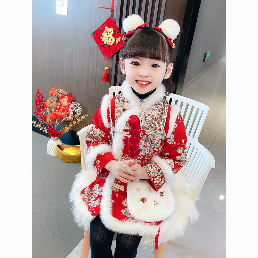 汉服女童拜年服旗袍冬季2023新款儿童中国风唐装加厚小女孩新年II