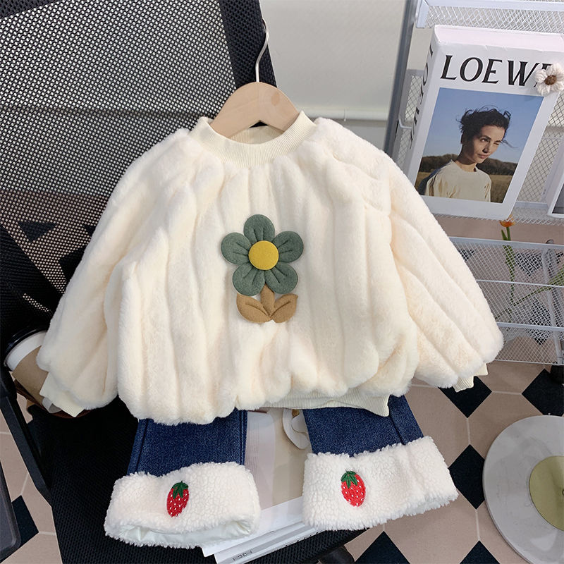 女童冬装毛毛加绒卫衣2023冬季新款洋气儿童宝宝保暖加厚毛绒上II