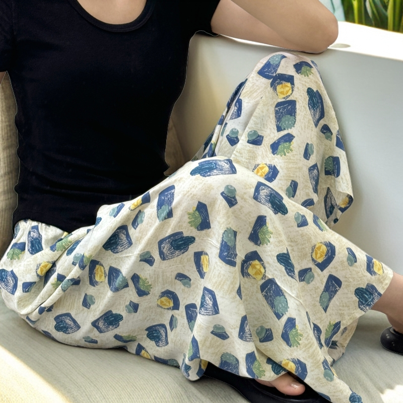 夏季女棉绸阔腿裤可外穿居家休闲凉凉裤防蚊裤薄款宽松高腰女裤