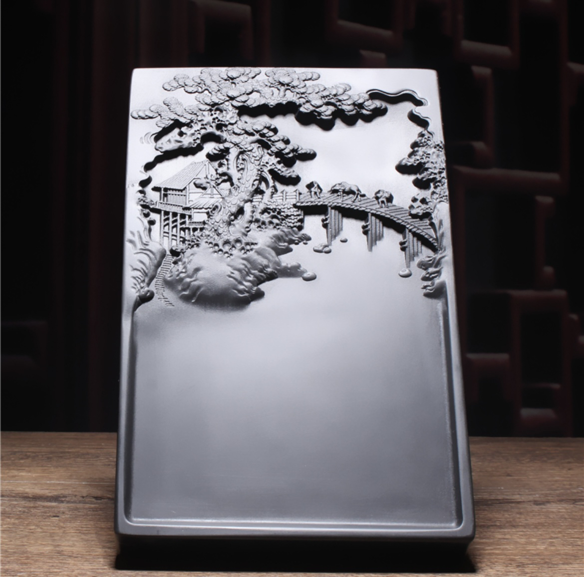 节日特惠/20*12*2.5cm歙砚山水雕刻天然原石雕刻艺术精品砚台石头