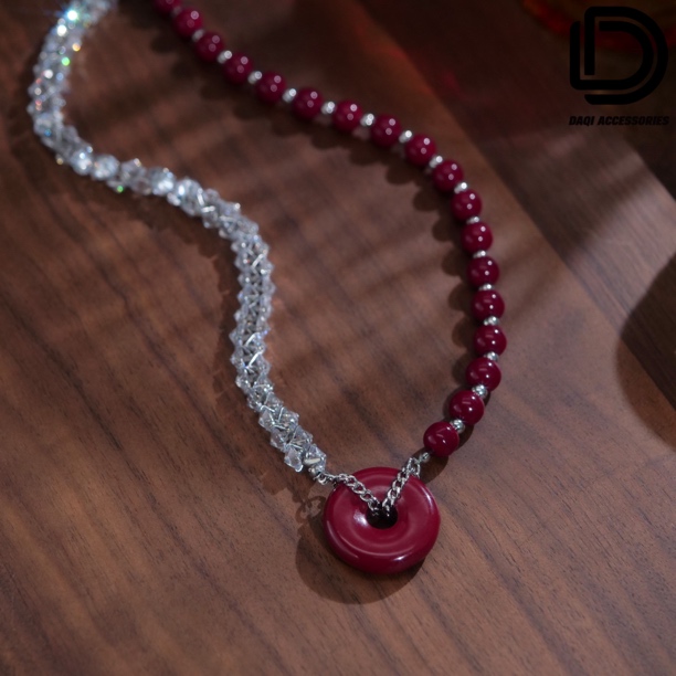 铜合金合成锆石项链 04403新中式国潮安哥拉红Ab款锁骨链