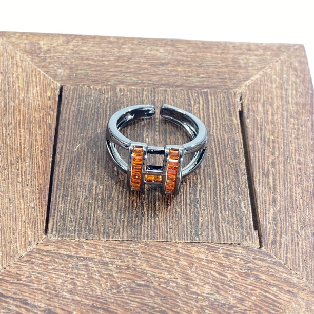 铜合金锆石戒指 04628大淇原创个性独特小众镶锆H字母开口戒指