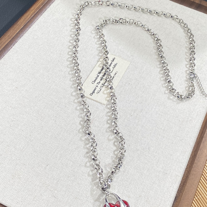 铜合金项链 04698大淇原创ins冷淡风爱心拼色星球长款个性项链