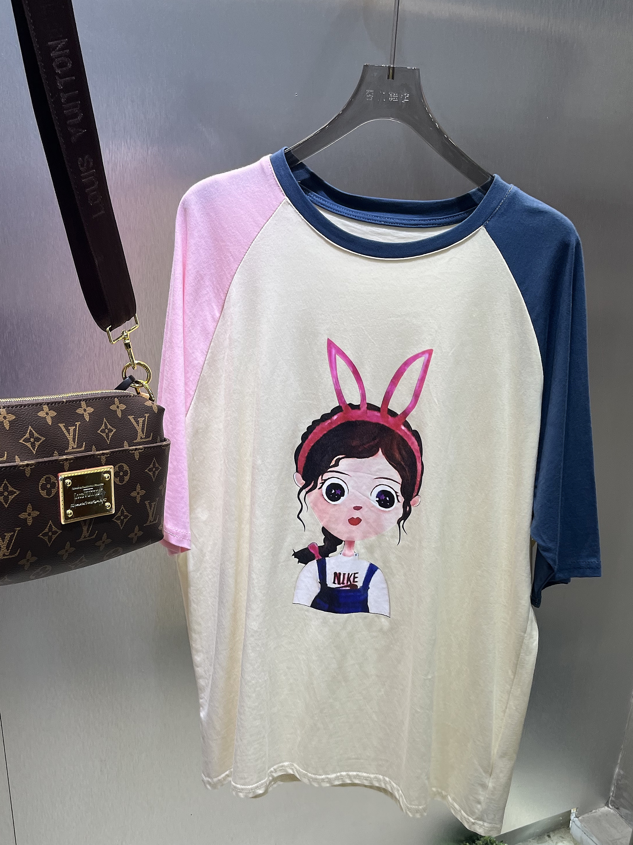 卡通拼色女孩棉T恤