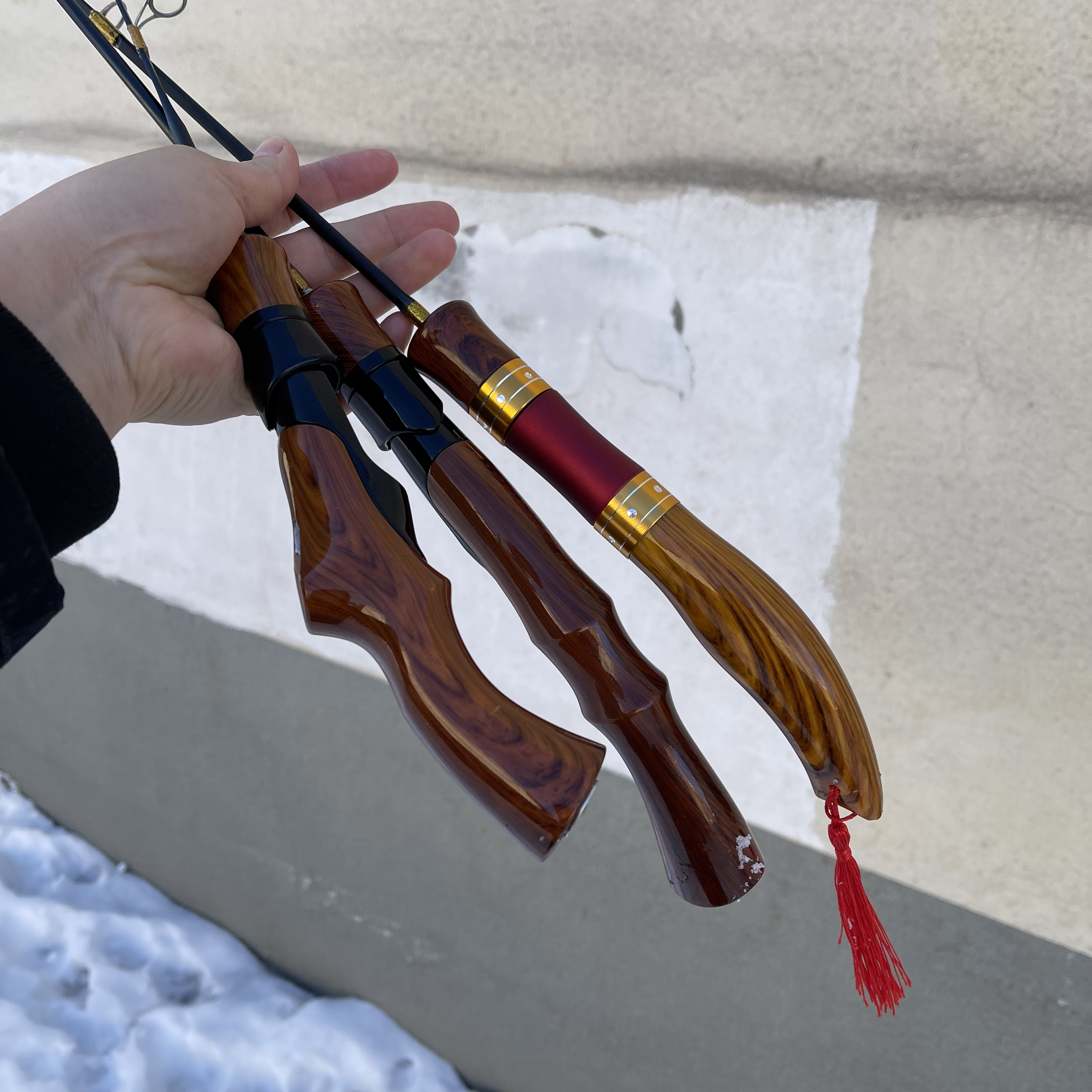 高档冰钓竿特价清仓冬钓竿扁尾竿稍仿实木迷你冰钓竿套装插接鱼竿