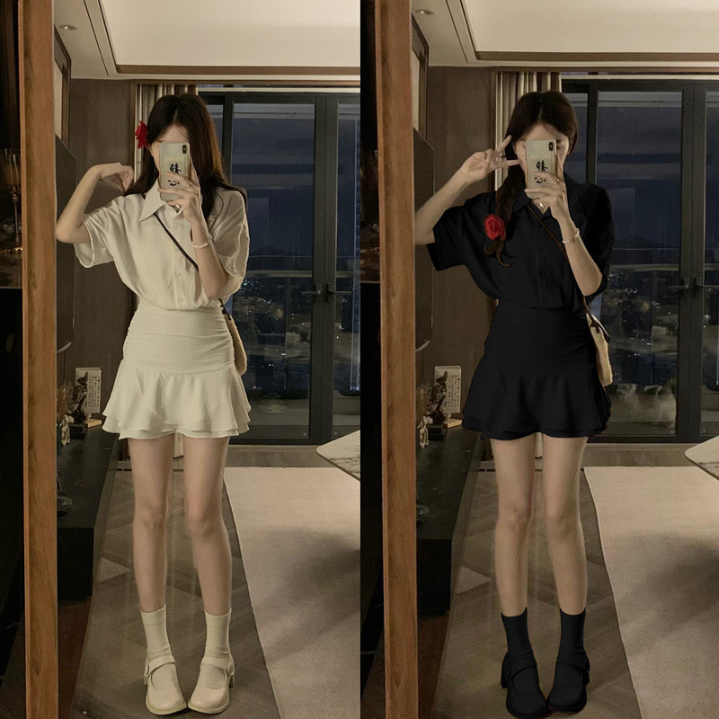 大码法式气质polo连衣裙子夏季微胖女装辣妹收腰连衣裙
