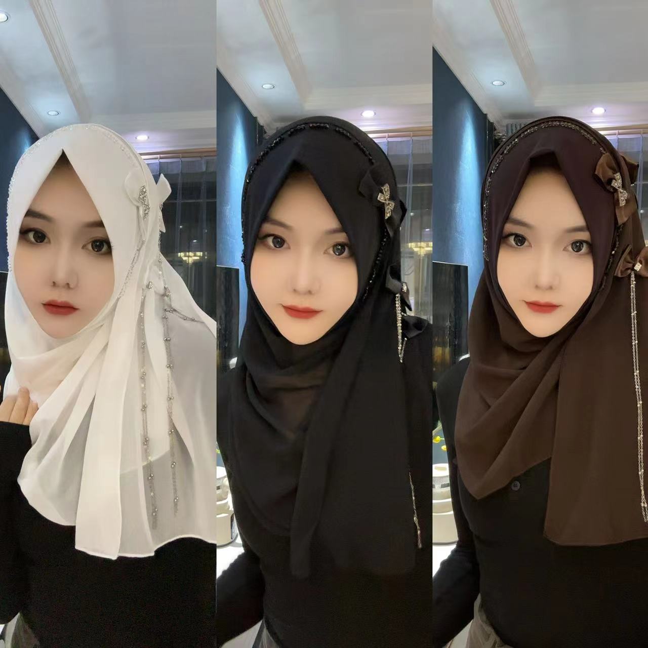 仙仙流苏拼接绕巾沙巾