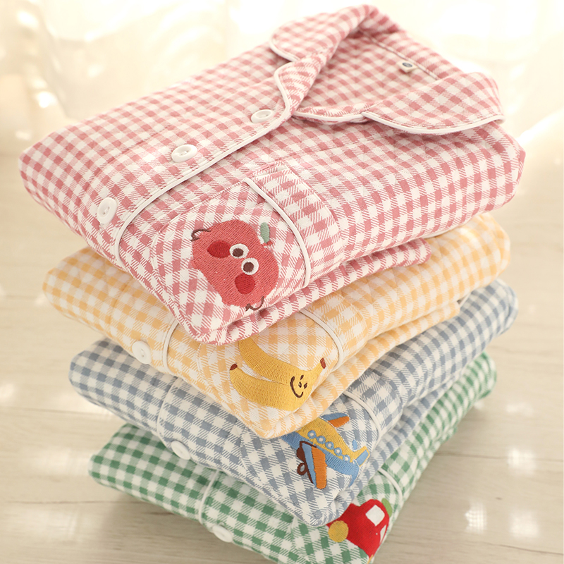 『眠岛』儿童睡衣秋冬季男女童三层夹棉可爱格子空气棉家居服套装