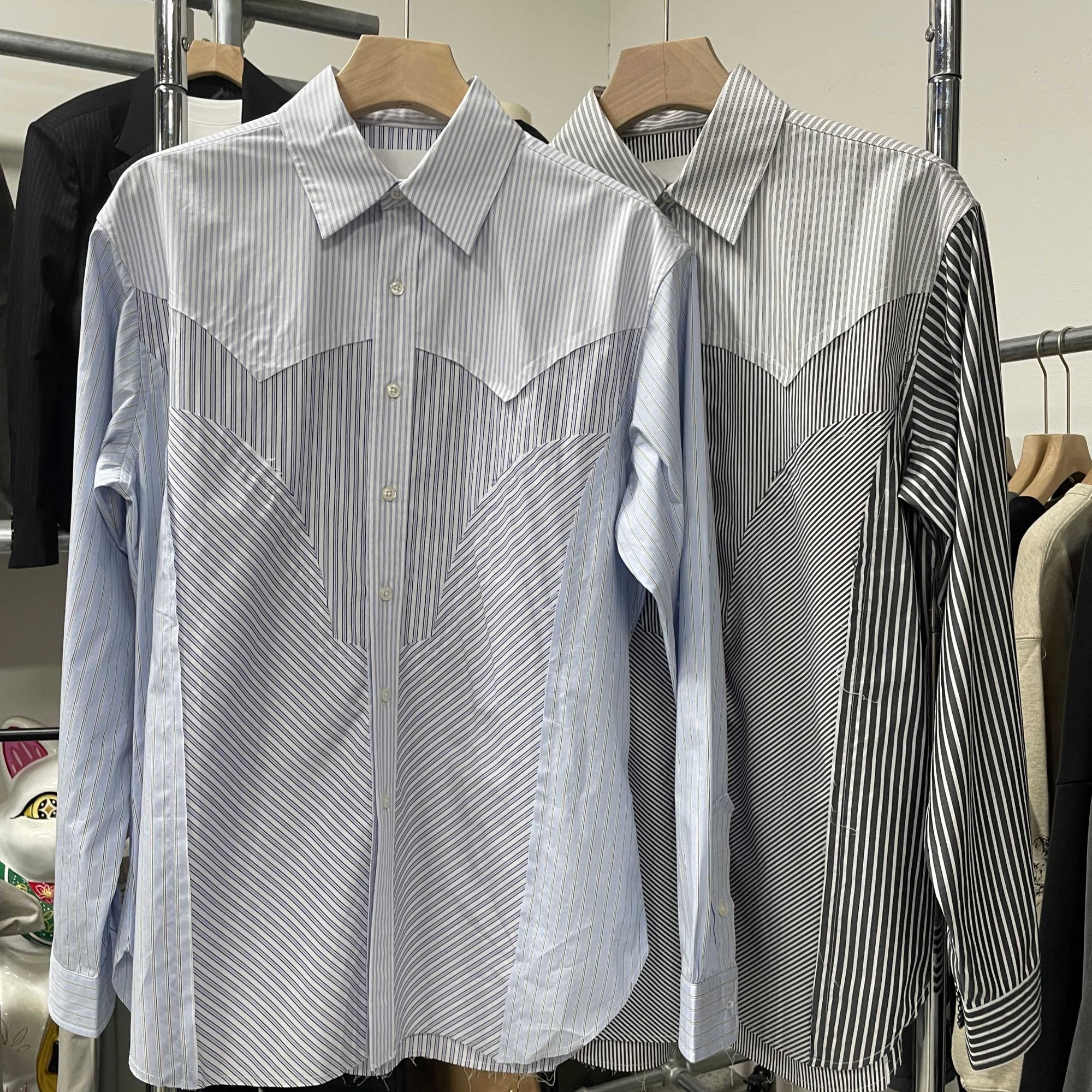 『临时系列』条纹拼接衬衣