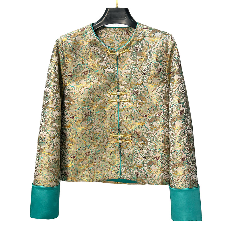 新中式加棉宋锦提花外套女2025秋冬国风复古洋气中式长袖复古上衣