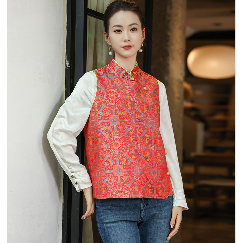 新中式女款八达晕马甲宋锦提花复古坎肩休闲宽松国风马夹2025新款