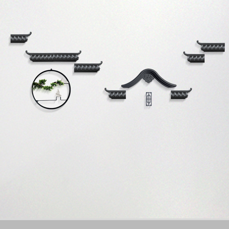 梦古小号免打孔飞檐立体中式背景墙装饰挂件仿古徽派马头墙小屋檐
