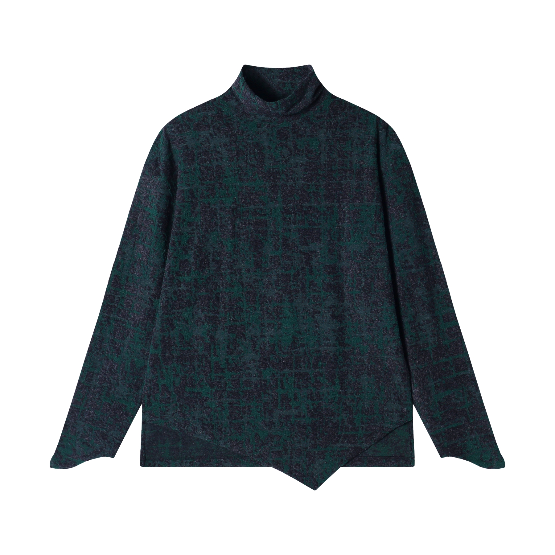 T1764秋季时尚个性扎染下摆不规则半高领套头上衣舒适百搭长袖