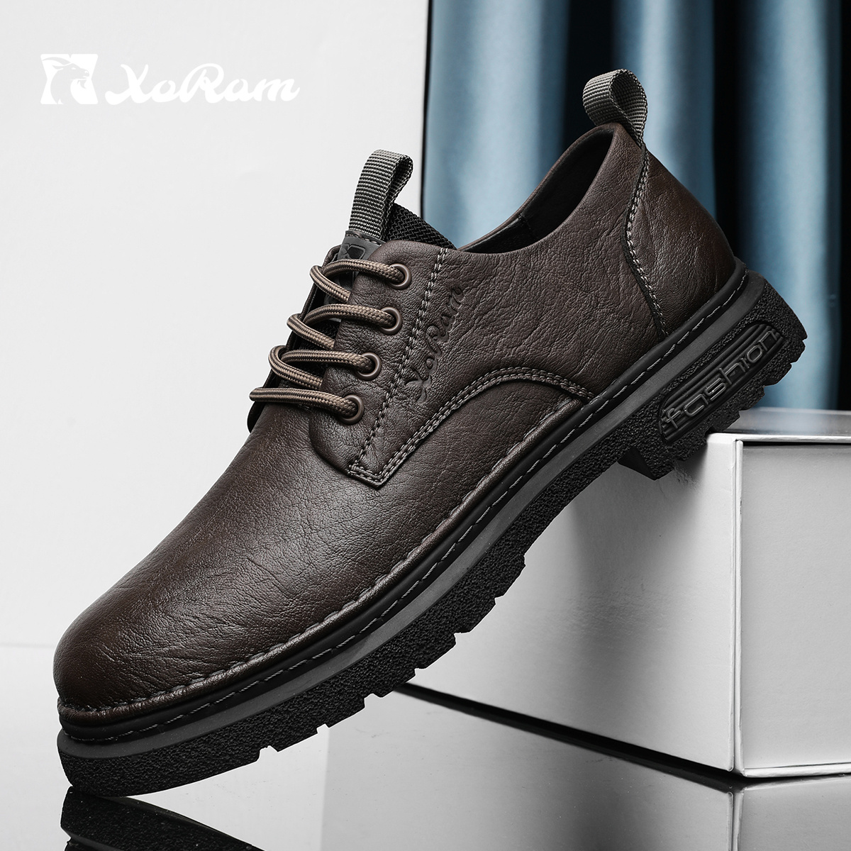 西部公羊男款春季2025新款皮鞋软底时尚男士英伦风百搭休闲皮鞋