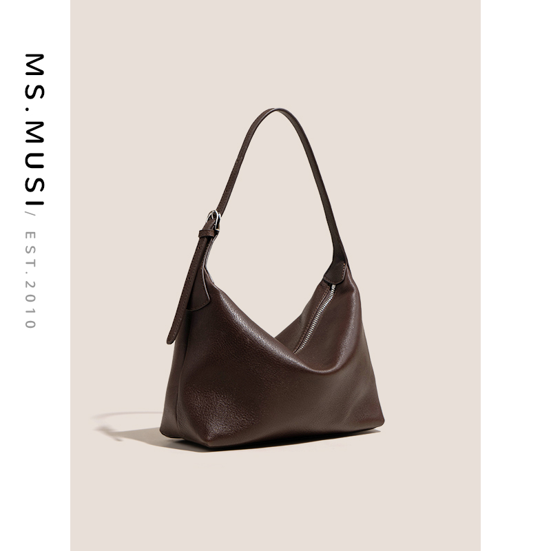 ms.musi摔纹头层牛皮斜挎女包时尚休闲百搭真皮单肩腋下复古#8104