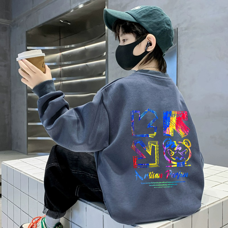 儿童装男童春季卫衣2023新款中大童洋气男孩春秋季时髦帅气炸街潮