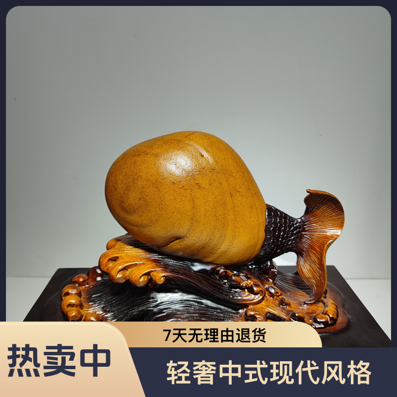 轻奢中式家居摆件大湾石麒麟水冲石手把件来宾创意石画面石老料