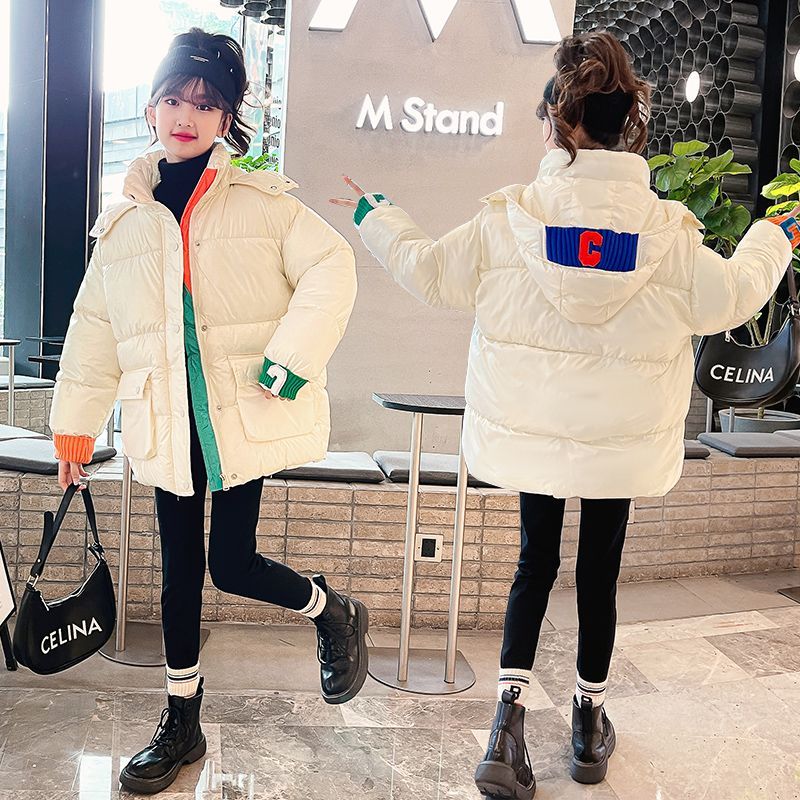 雪中飞女童羽绒服中长款冬装新款洋气中大童冬季洋气免洗加绒加厚