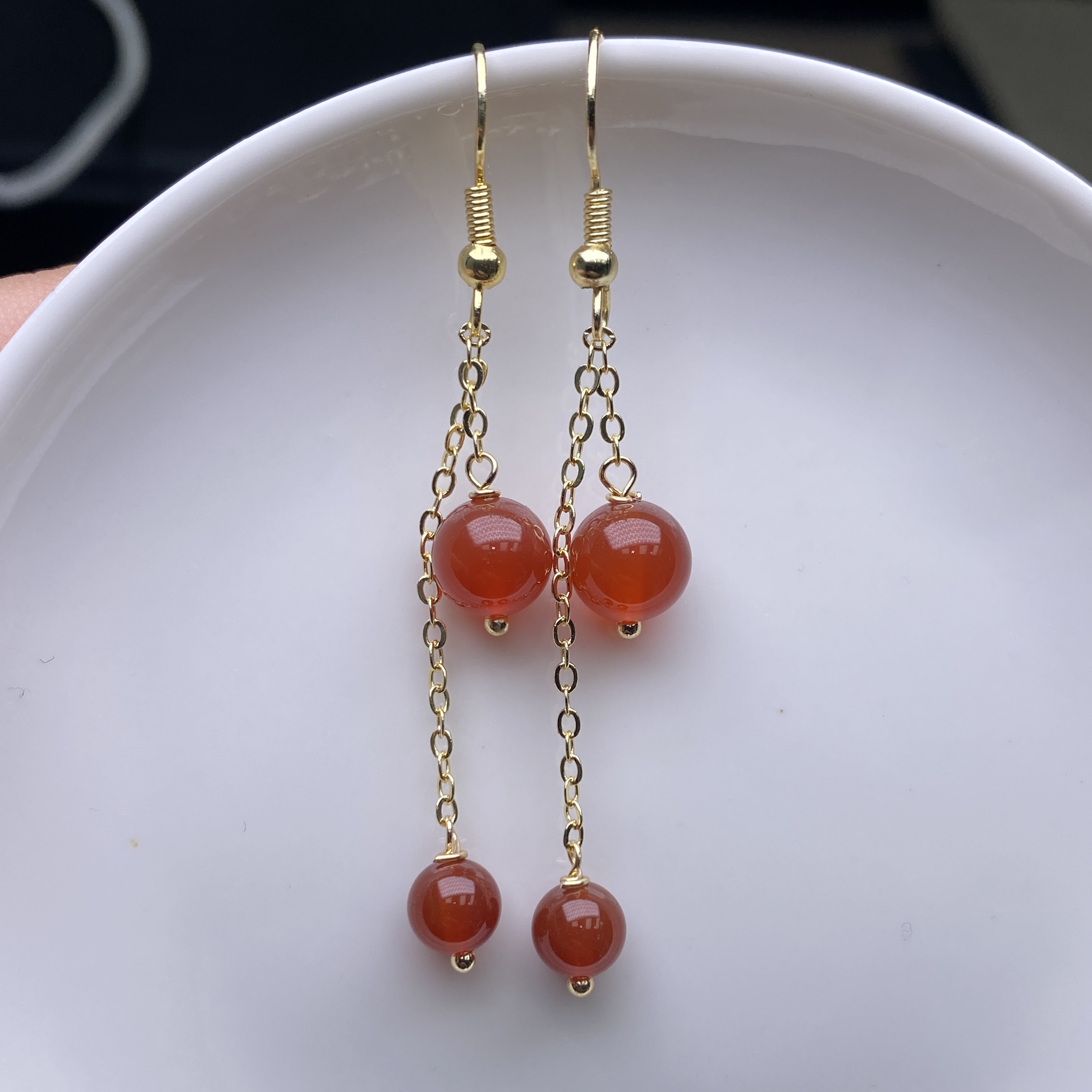 南红耳坠S925银镶嵌A46