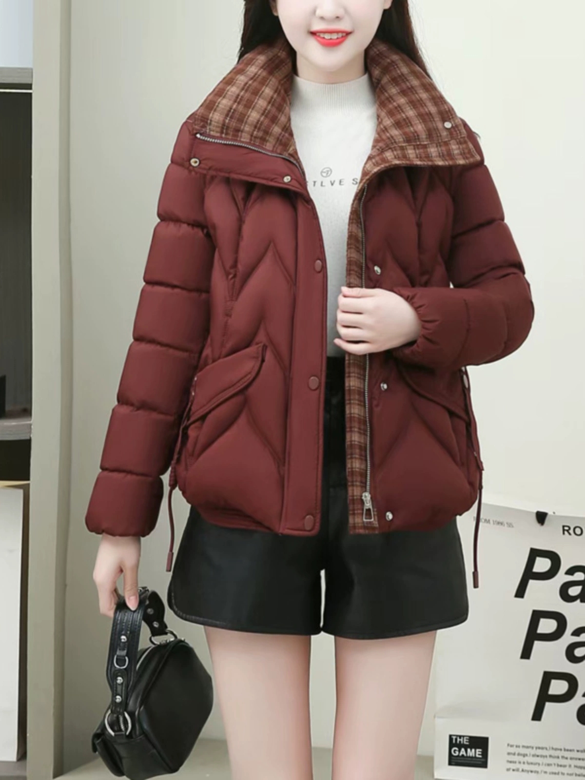 加厚修身显瘦短款羽绒棉服女2024冬装新款高档拼色立领棉袄外套