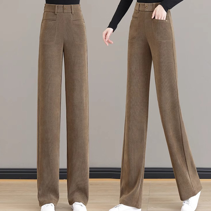 设计感阔腿裤女2023年年冬季新款小个子加绒加厚外穿直筒休闲裤子