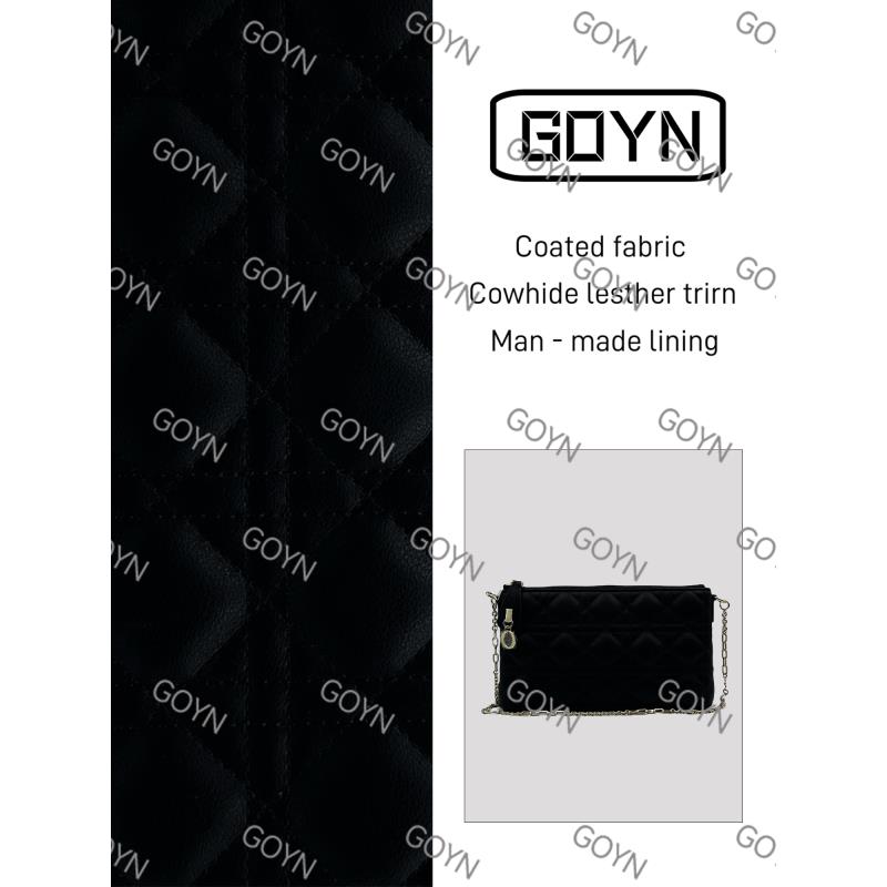 GOYN手工真皮女包链条小钱号3格黑色 0153