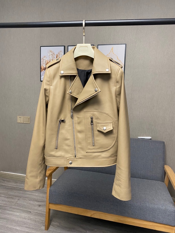 九尺皮草 头层绵羊皮机车夹克外套经典短外套 真皮绵羊皮潮