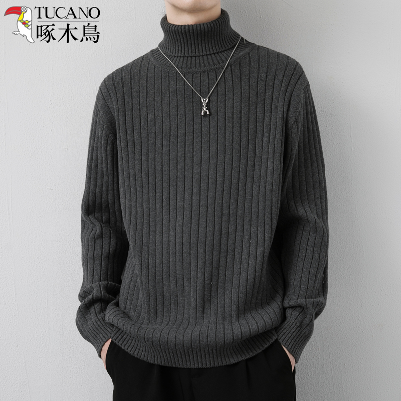 啄木鸟男士毛衣冬季新款高领纯棉打底针织衫潮流线衣休闲加厚上衣