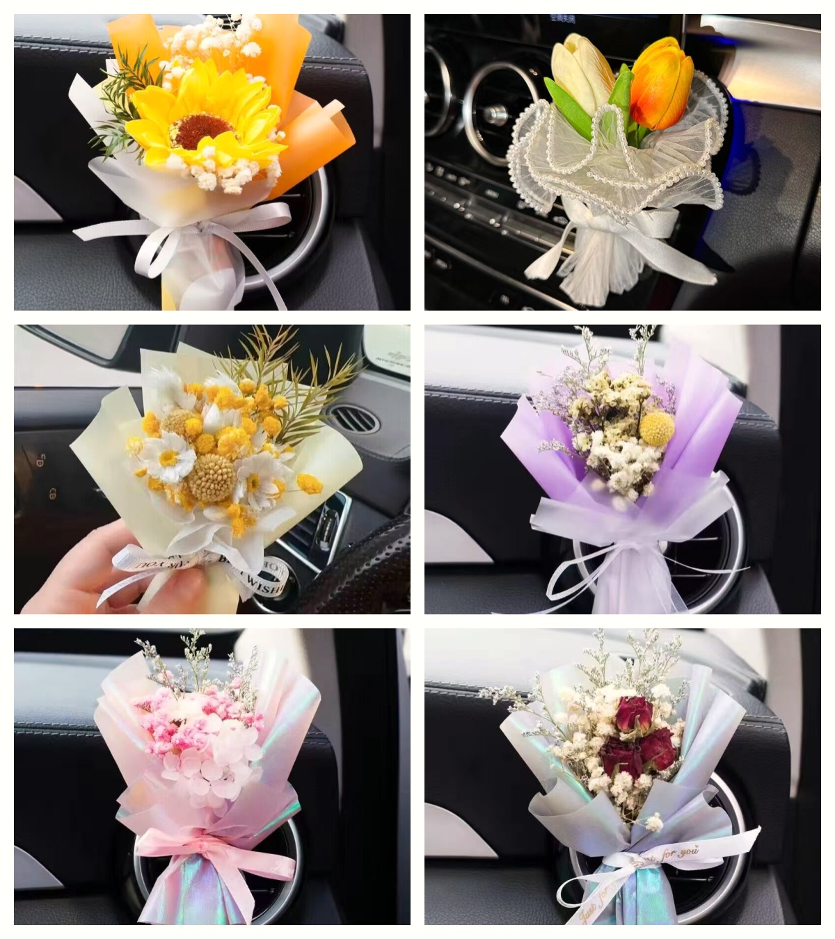 车旅生活车载香薰出风口香水永生干花束汽車装饰摆件空调玫瑰