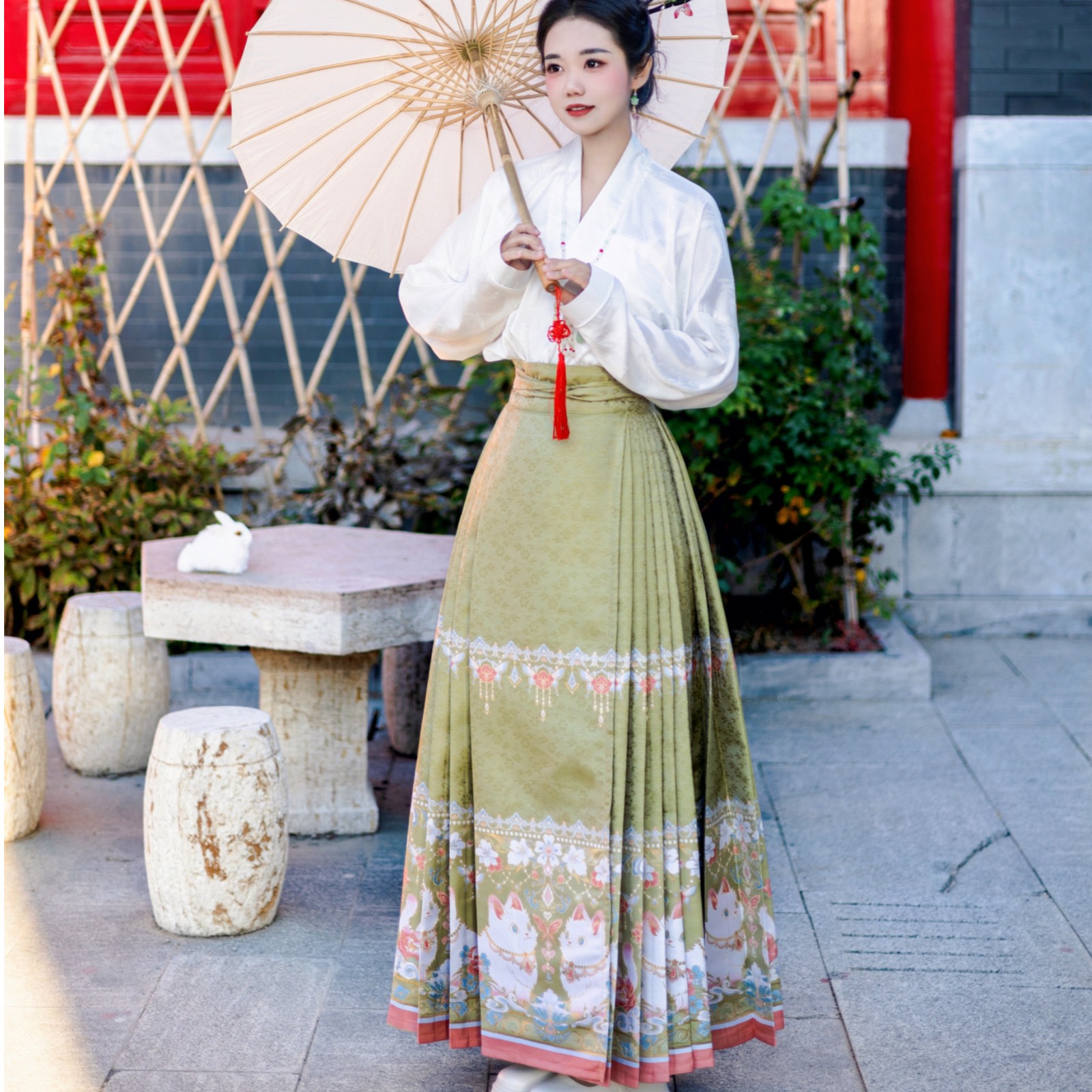 【喵趣年年】原创仿妆花可爱小猫马面裙大码春款百搭显瘦减龄可定制