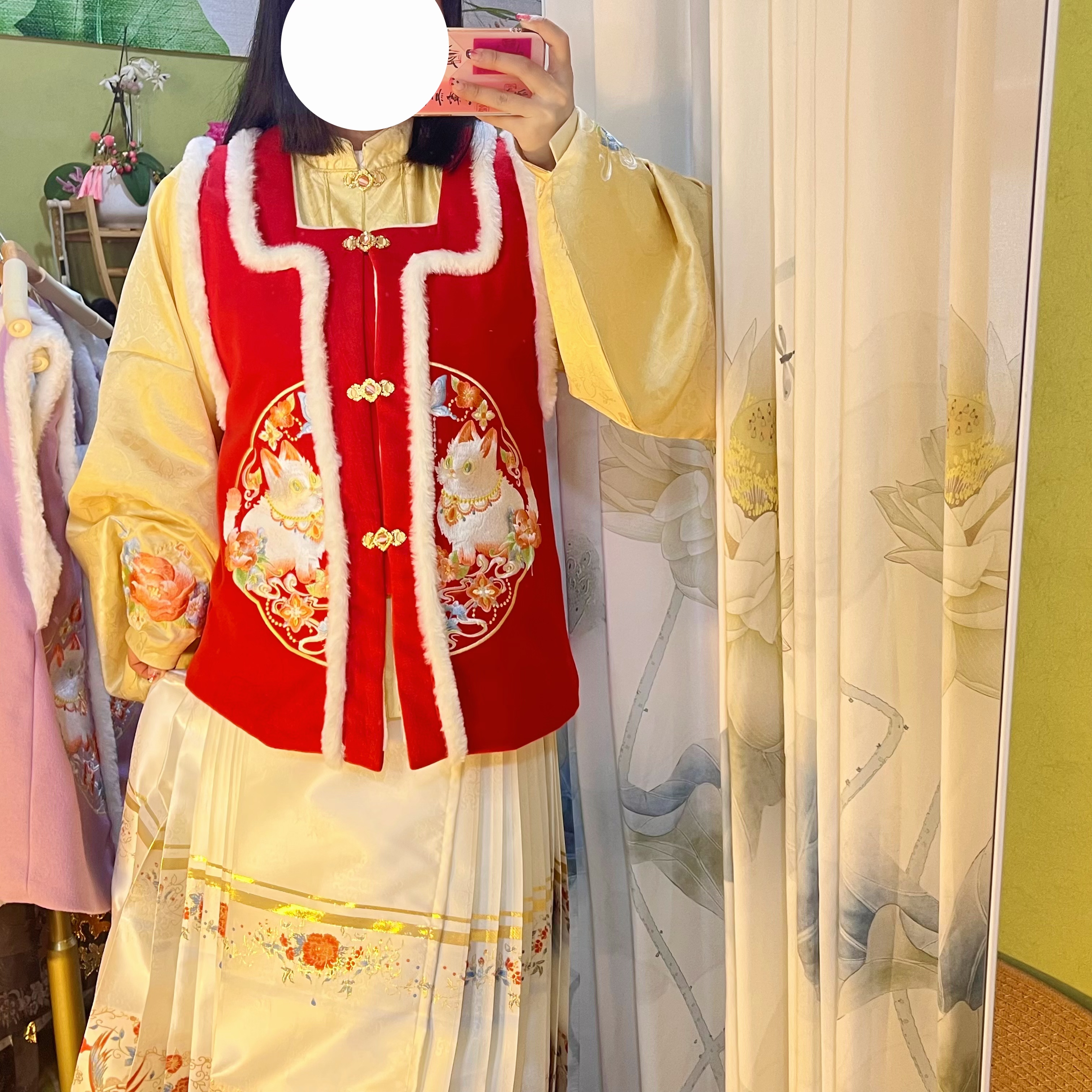 【喵趣年年】原创重工刺绣加绒比甲立领对襟琵琶袖甜美春款拜年服